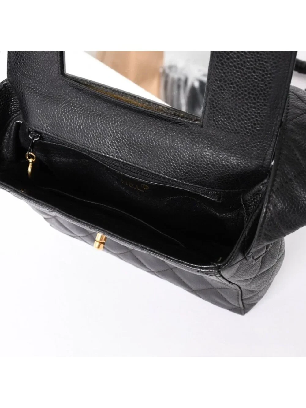Chanel Shoulder Bag CC Logo Caviar Leather Black Quilted Gold
